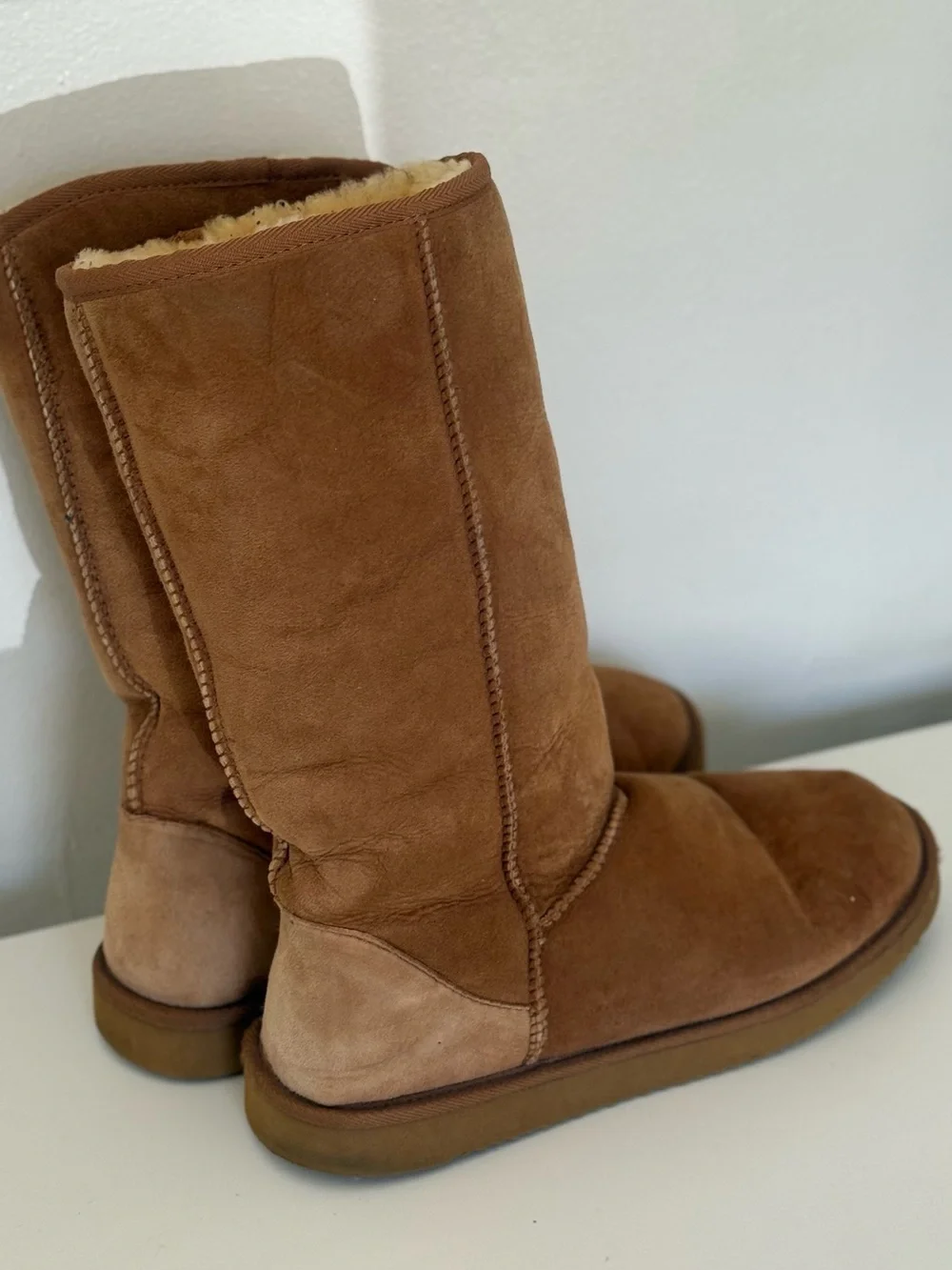 Genuine Sheepskin Tall Winter Boots Chestnut Brown Fur Lined Women’s Size 11